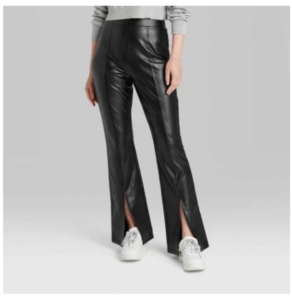 Wild Fable Faux Leather Pants Black Split Front Flare Size Medium